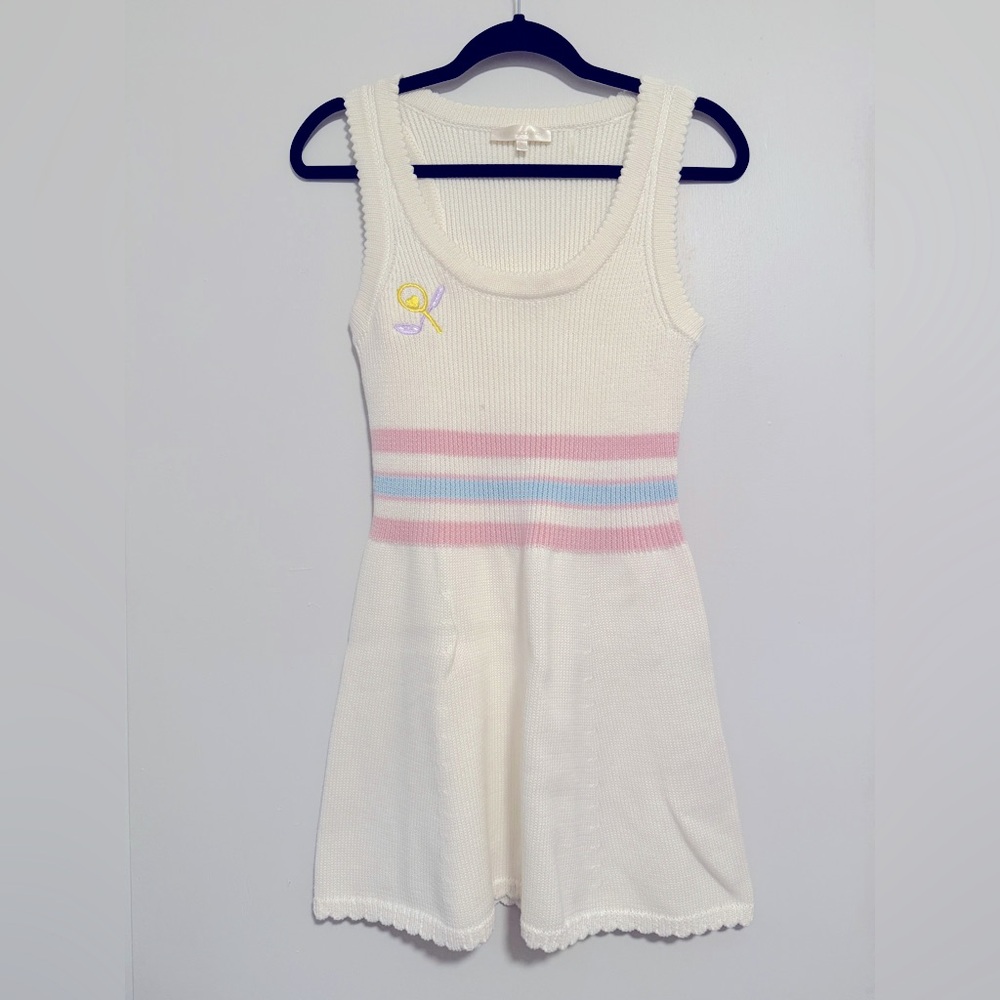LoveShackFancy Indiana Tennis Mini Knit/Sweater Dress, Sz Medium (New) White - Picture 14 of 16